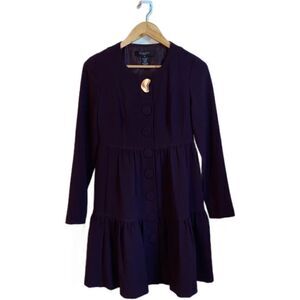 NINE WEST Purple Lagenlook Twee Ruffled Button Mini Dress / Coat Size 4
